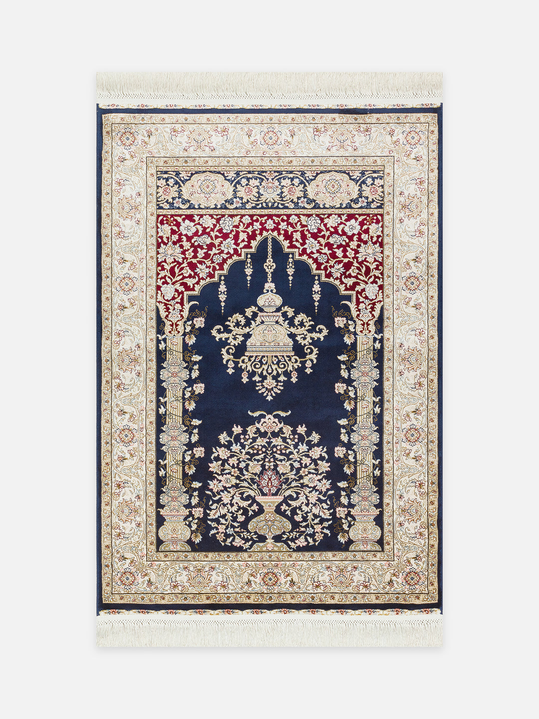 Topkapı Seccade Klasik Desenli Yüksek Kalite Özel Işıltılı Hediyelik Çeyizlik Namazlık 01 NAVY - Carpetdocia - kusbakisi