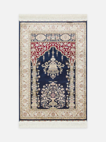 Topkapı Seccade Klasik Desenli Yüksek Kalite Özel Işıltılı Hediyelik Çeyizlik Namazlık 01 NAVY - Carpetdocia - kusbakisi