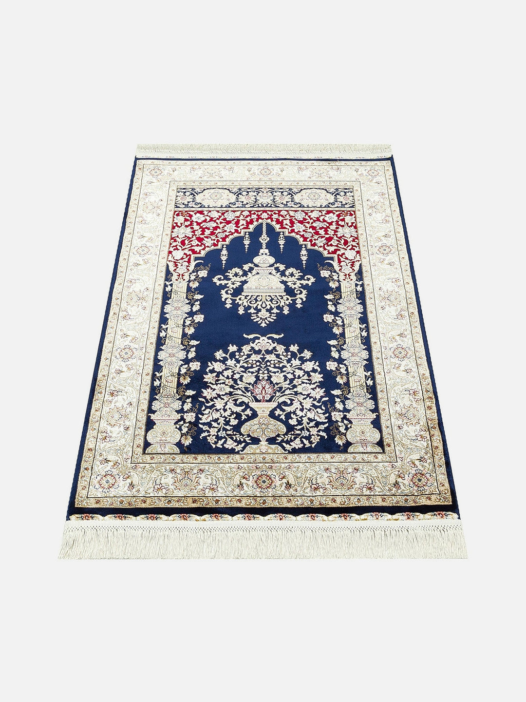 Topkapı Seccade Klasik Desenli Yüksek Kalite Özel Işıltılı Hediyelik Çeyizlik Namazlık 01 NAVY - Carpetdocia
