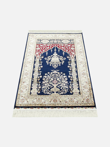 Topkapı Seccade Klasik Desenli Yüksek Kalite Özel Işıltılı Hediyelik Çeyizlik Namazlık 01 NAVY - Carpetdocia