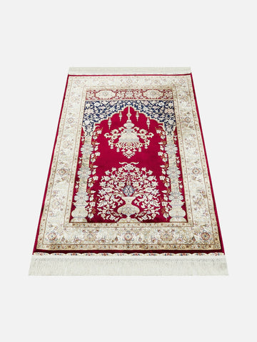 Topkapı Seccade Klasik Desenli Yüksek Kalite Özel Işıltılı Hediyelik Çeyizlik Namazlık 01 RED - Carpetdocia