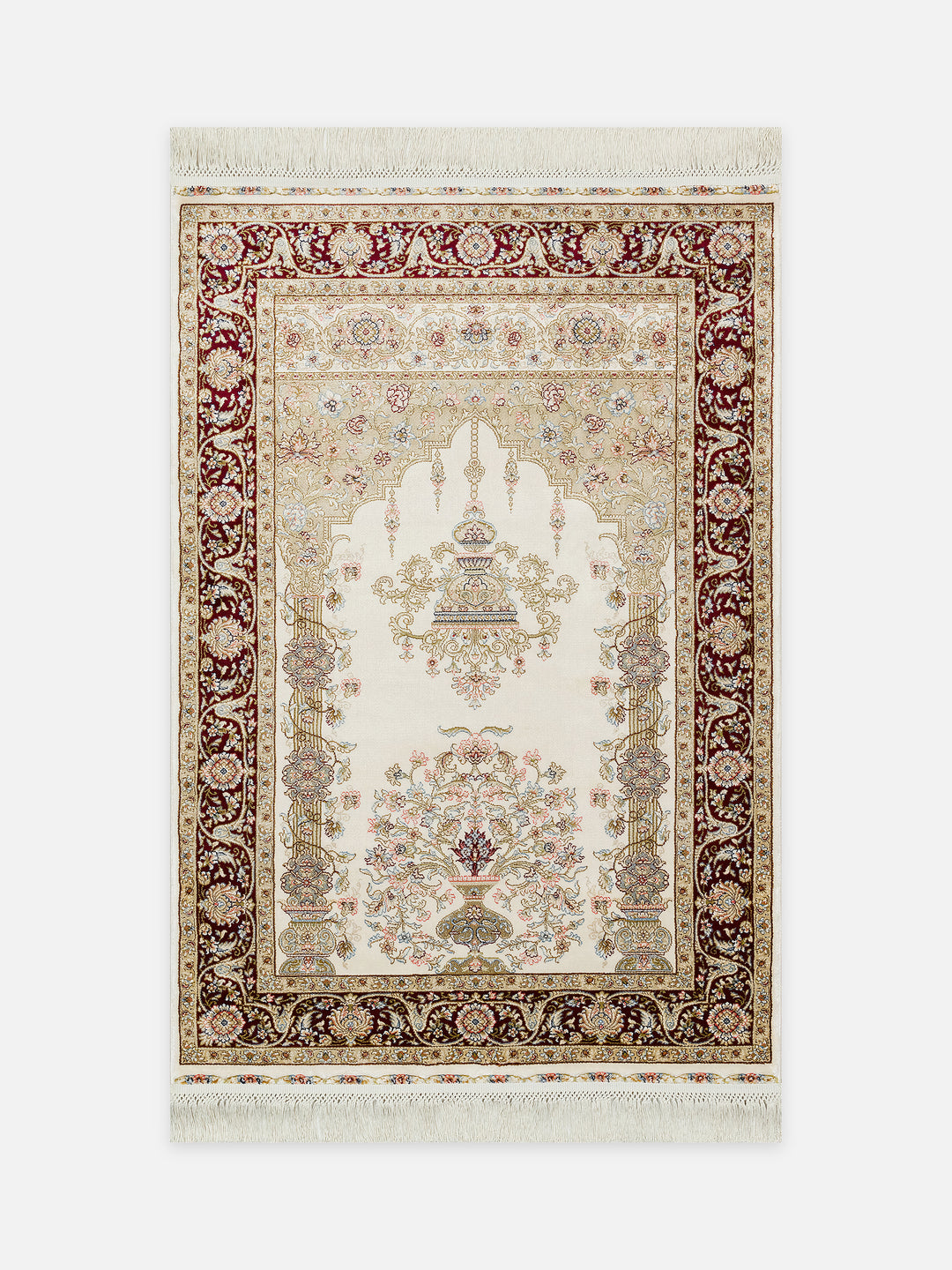 Topkapı Seccade Klasik Desenli Yüksek Kalite Özel Işıltılı Hediyelik Çeyizlik Namazlık 01CREAMRED - Carpetdocia - kusbakisi