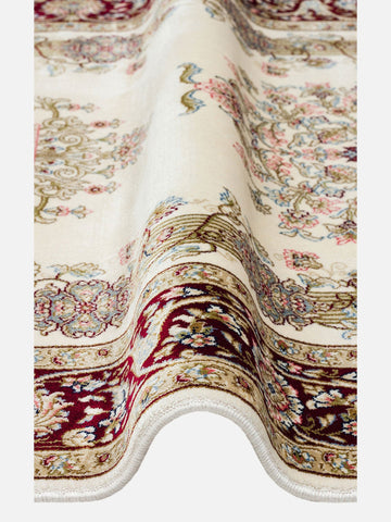 Topkapı Seccade Klasik Desenli Yüksek Kalite Özel Işıltılı Hediyelik Çeyizlik Namazlık 01CREAMRED - Carpetdocia