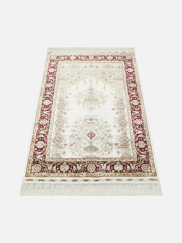 Topkapı Seccade Klasik Desenli Yüksek Kalite Özel Işıltılı Hediyelik Çeyizlik Namazlık 01CREAMRED - Carpetdocia