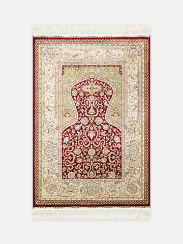 Topkapı Seccade Klasik Desenli Yüksek Kalite Özel Işıltılı Hediyelik Çeyizlik Namazlık 02 RED - Carpetdocia - kusbakisi