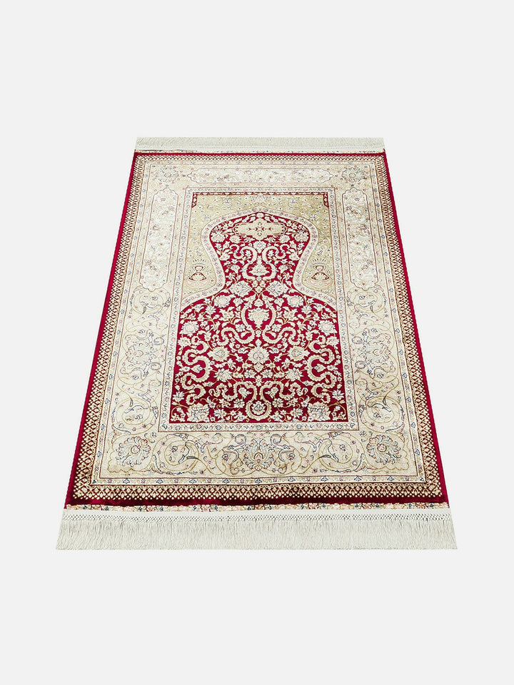 Topkapı Seccade Klasik Desenli Yüksek Kalite Özel Işıltılı Hediyelik Çeyizlik Namazlık 02 RED - Carpetdocia
