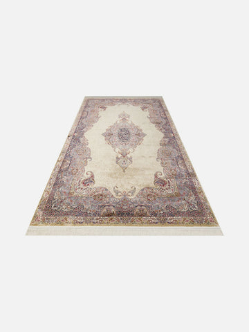 Topkapı Serisi Yüksek Kalite Sık Dokuma Klasik Desenli Özel Işıltılı Salon Halısı 02 CREAM - Carpetdocia