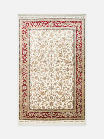 Topkapı Serisi Yüksek Kalite Sık Dokuma Klasik Desenli Özel Işıltılı Salon Halısı 03 CREAM RED - Carpetdocia - kusbakisi