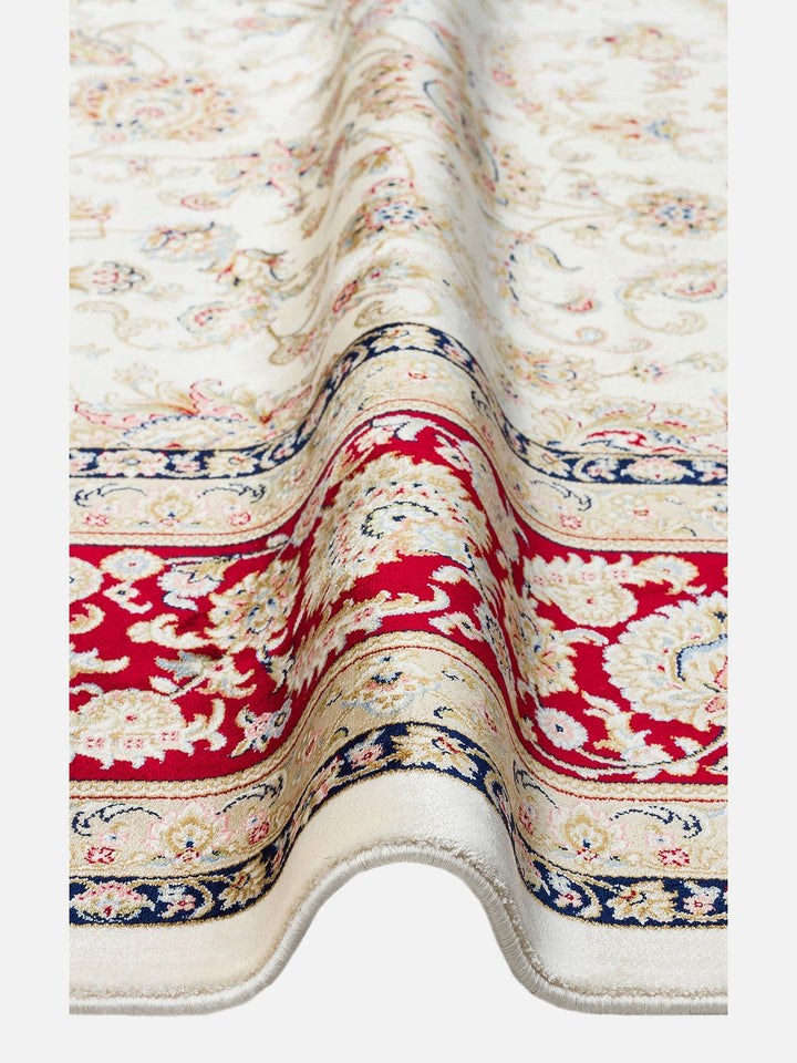 Topkapı Serisi Yüksek Kalite Sık Dokuma Klasik Desenli Özel Işıltılı Salon Halısı 03 CREAM RED - Carpetdocia