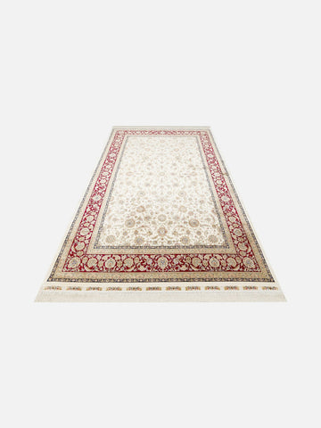 Topkapı Serisi Yüksek Kalite Sık Dokuma Klasik Desenli Özel Işıltılı Salon Halısı 03 CREAM RED - Carpetdocia