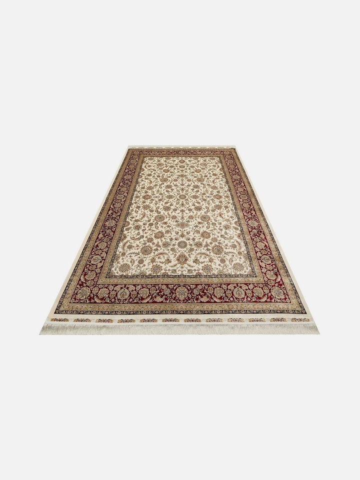 Topkapı Serisi Yüksek Kalite Sık Dokuma Klasik Desenli Özel Işıltılı Salon Halısı 03 CREAM RED - Carpetdocia