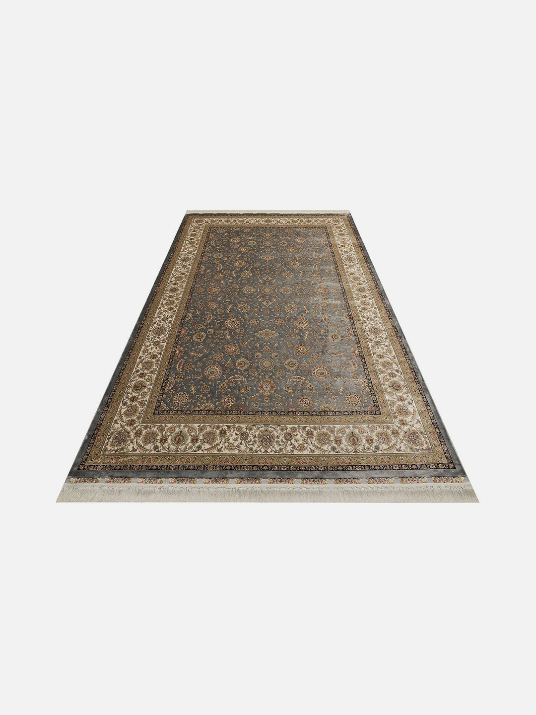 Topkapı Serisi Yüksek Kalite Sık Dokuma Klasik Desenli Özel Işıltılı Salon Halısı 03 GREY CREAM - Carpetdocia