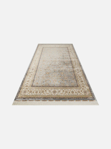 Topkapı Serisi Yüksek Kalite Sık Dokuma Klasik Desenli Özel Işıltılı Salon Halısı 03 GREY CREAM - Carpetdocia