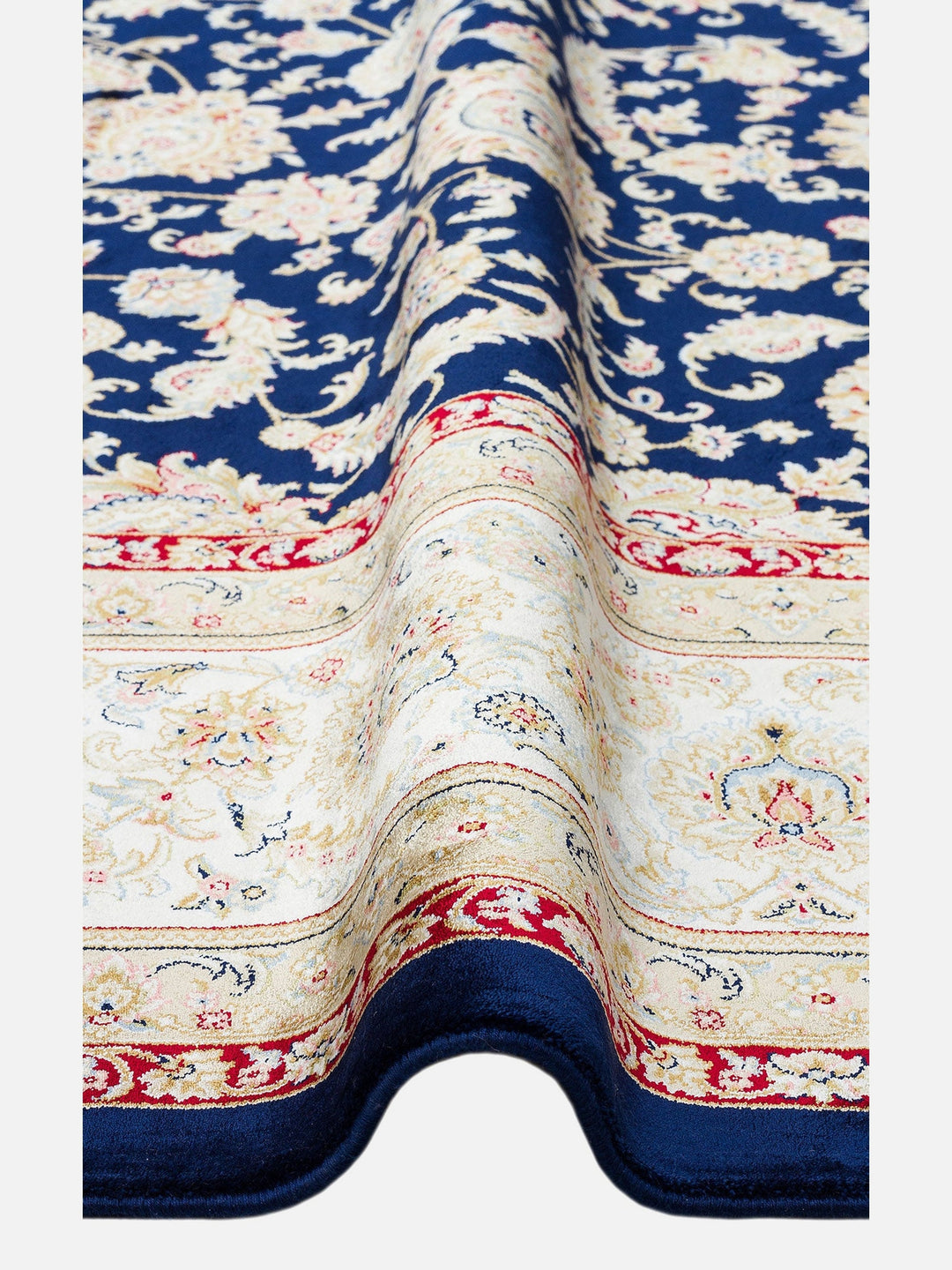 Topkapı Serisi Yüksek Kalite Sık Dokuma Klasik Desenli Özel Işıltılı Salon Halısı 03 NAVY CREAM - Carpetdocia