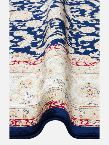 Topkapı Serisi Yüksek Kalite Sık Dokuma Klasik Desenli Özel Işıltılı Salon Halısı 03 NAVY CREAM - Carpetdocia