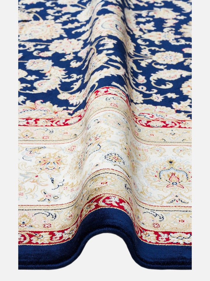 Topkapı Serisi Yüksek Kalite Sık Dokuma Klasik Desenli Özel Işıltılı Salon Halısı 03 NAVY CREAM - Carpetdocia