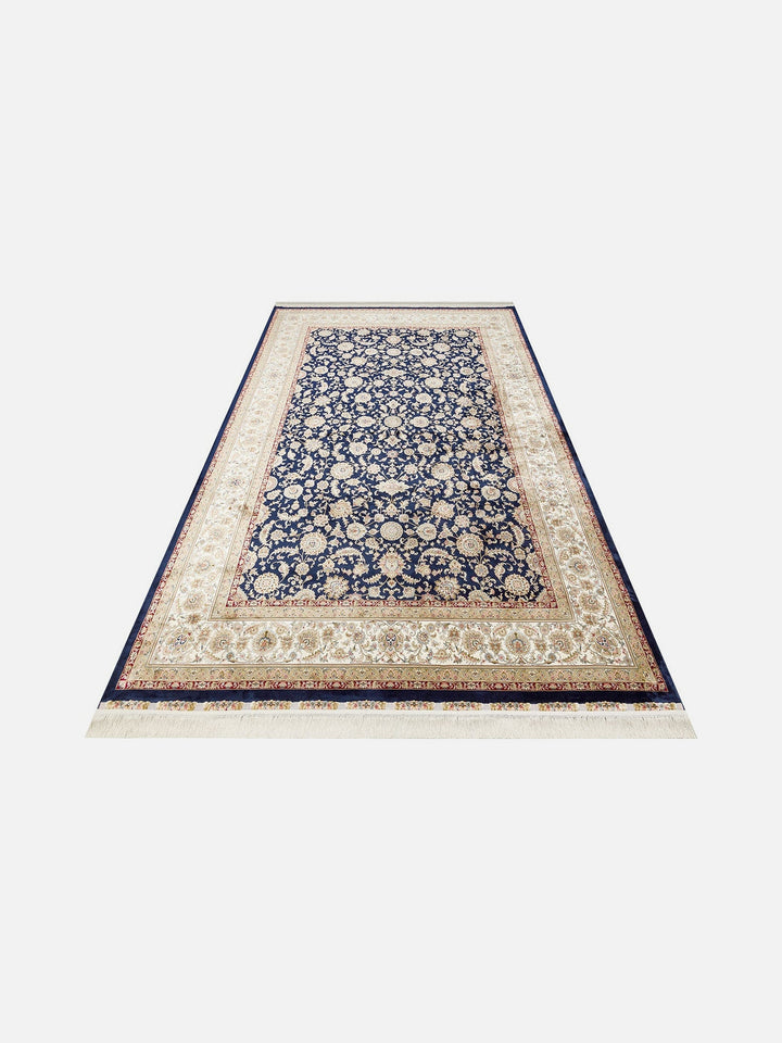 Topkapı Serisi Yüksek Kalite Sık Dokuma Klasik Desenli Özel Işıltılı Salon Halısı 03 NAVY CREAM - Carpetdocia