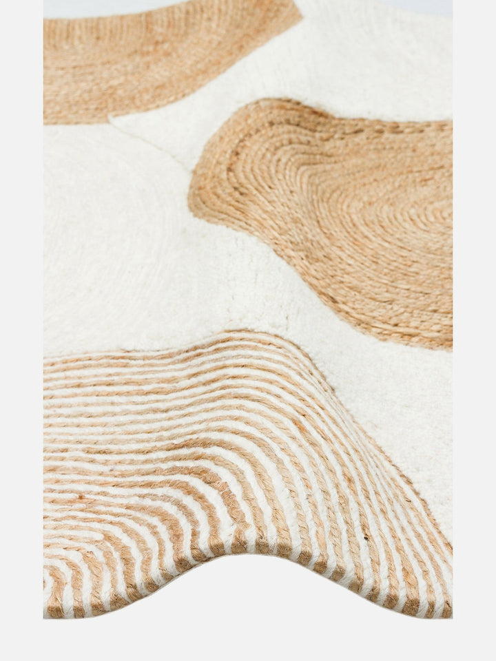 Woolstar %100 Naturel Kazak Desenli Salon Oturma Odası Koridor Antre El Dokuma Örgü Halı 902NATWHITE - Carpetdocia