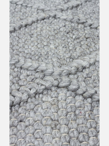 Woolstar %100 Naturel Kazak Desenli Salon Oturma Odası Koridor Antre El Dokuma Örgü Halı DIAMONDGREY - Carpetdocia