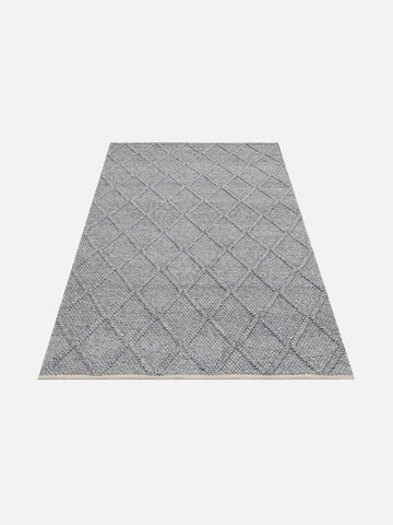 Woolstar %100 Naturel Kazak Desenli Salon Oturma Odası Koridor Antre El Dokuma Örgü Halı DIAMONDGREY - Carpetdocia