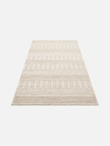 Woolstar %100 Naturel Kazak Desenli Salon Oturma Odası Koridor Antre El Dokuma Örgü Halı J352 BEIGE - Carpetdocia