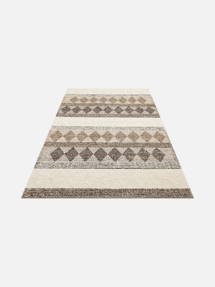 Woolstar %100 Naturel Kazak Desenli Salon Oturma Odası Koridor Antre El Dokuma Örgü Halı JD 01 GREY - Carpetdocia