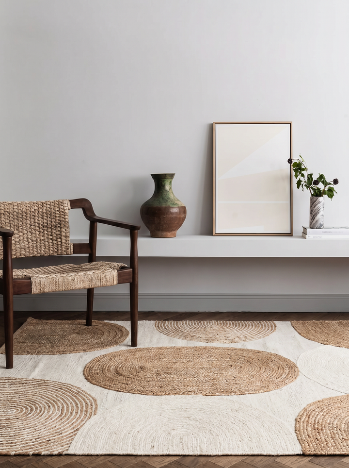 Woolstar %100 Naturel Kazak Desenli Salon Oturma Odası Koridor Antre El Dokuma Örgü Halı 902NATWHITE - Carpetdocia
